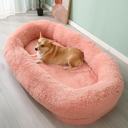 LULUMAIC Großes menschliches Hundebett für Menschen und Haustiere, 65 * 37 * 12 Zoll Plüsch Riesen -Bohnensack -Hundebett für Menschengröße, Flauschiges Hundebett und Sofa Cosy Nickerbett (Pink 75 * von LULUMAIC