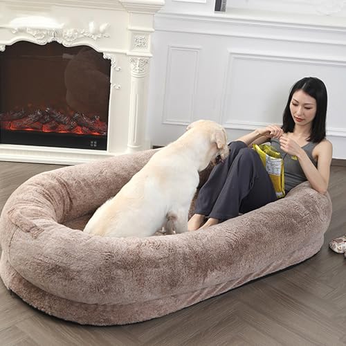 LULUMAIC Haustier großes menschliches Hundebett, Riesenhundbett für Menschen warm und super weich im Winter luxuriöser Kunstpelz Plüschhundbetten Riesenschuhbett (braun 175 cm) von LULUMAIC