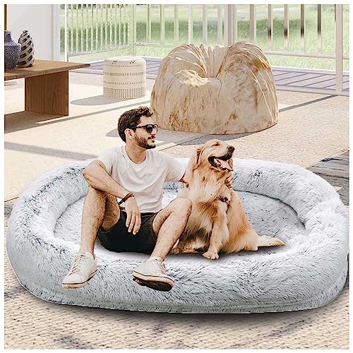 LULUMAIC Humanes Hundebett für Erwachsene, maschinenwaschbarer, gigantischer Futon mit Schaumstofffüllung und Entfernung für Menschen, Hundebett mit menschlichem Größe (grau 180 cm/71in) von LULUMAIC