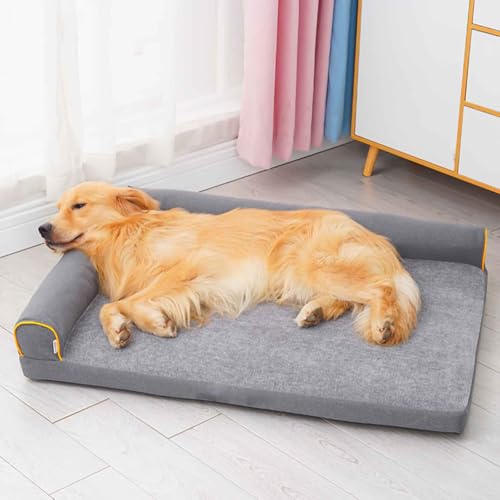 LULUMAIC Hundebett, orthopädisches Hundebett, bequemes Hundebett mit abnehmbarem Deckung und Nonskidboden, waschbarer Hundesofa -Bett Couch für kleine mittelgroße oder große Haustiere, grau, m von LULUMAIC