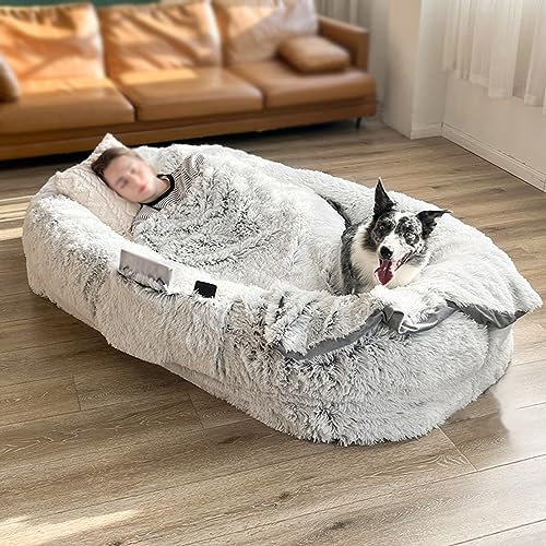 LULUMAIC Hundebett in menschlicher Größe, waschbares Hundebett, Hundesofa, waschbares Kunstfell, menschliches Hundebett für Menschen, Familie, Haustiere (Grau 6XL) von LULUMAIC