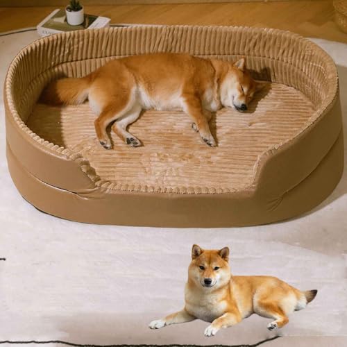 LULUMAIC Hundebett waschbar, beruhigendes Hundebett, Flauschige Haustierbetten, superweiche Haustiersofa-Katzenbett, Anti-Angst-Hundebett, Haustierbett für kleine/mittel/große Hunde, braun, l von LULUMAIC