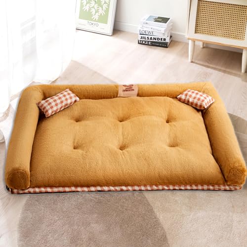 LULUMAIC Hundebetten für große Hunde, waschbares Hundebett, gepolstertes Hundesofa mit wasserdichtem Futter und Rutschfester Unterseite, orthopädische Eierschaum-Hundecouch (braun L2) von LULUMAIC