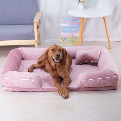 LULUMAIC Hundebettmatte, Haustierbett, Rechteck -Katzenbett mit waschbarer Abdeckung und Wasserdichten Liner, Anti -Schlupfboden für Katze und kleine/mittel/große Hunde, Pink, XL von LULUMAIC