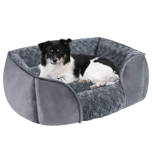 LULUMAIC Innenpulpenbett, Hundebetten waschbar, großes, gemütliches Welpenbett, Matratzmatte für Haustier, Flauschiges Rechteck-Kuschel-Haustierbett mit Schlittenboden, Grau, XL von LULUMAIC