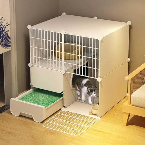 LULUMAIC Katzenlaufstall, Katzenkäfige für den Innenbereich, DIY-Katzengehege, abnehmbare Katzenhütten aus Metall mit geschlossener Katzentoilette, Hundekäfige für kleine Hunde (75 x 49 x 75 cm) von LULUMAIC