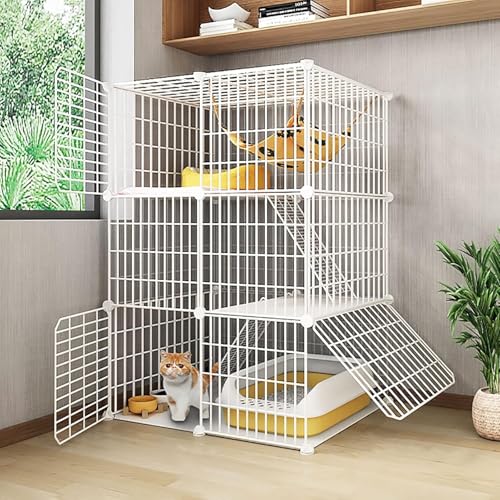 LULUMAIC Katzenlaufstall Indoor-Katzengehege Katzenhütte Große 1/2/3-stöckige Katzenhütten, Indoor-DIY für kleine Tiere, (75 x 49 x 109 cm) von LULUMAIC