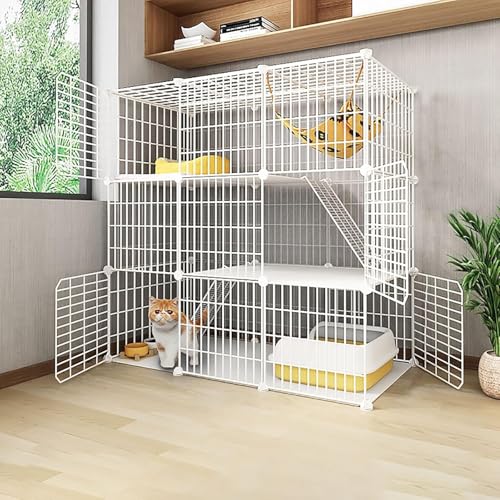 LULUMAIC Katzenlaufstall für Innenräume, Katzengehege, Katzenhütte, groß, 1/2/3-stöckig, Katzenhütten für den Innenbereich, DIY für kleine Tiere, (111 x 39 x 109 cm) von LULUMAIC