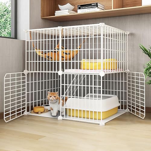 LULUMAIC Katzenlaufstall für Innenräume, Katzengehege, Katzenhütte, groß, 1/2/3-stöckig, Katzenhütten für den Innenbereich, DIY für kleine Tiere, (75 x 39 x 73 cm) von LULUMAIC