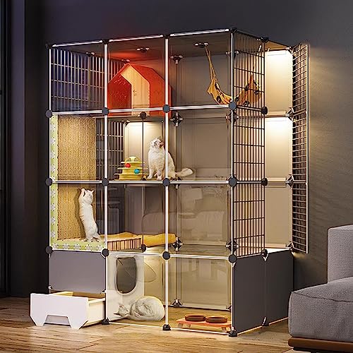 LULUMAIC Katzenlaufstall für drinnen und draußen mit Katzentoilette, Haustier-Laufstall für Katzen, transparentes Design, leicht zu reinigende Zwinger für Katzen (Paket B, 110 x 75 x 145 cm) von LULUMAIC