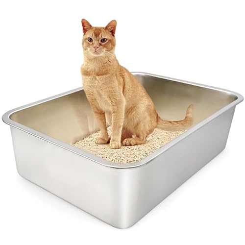 LULUMAIC Katzentoilette aus Edelstahl, extra große Metallpfanne für Katzen und Kaninchen, nimmt Keine Gerüche auf und ist leicht zu reinigen, 60 x 40 x 20 cm von LULUMAIC