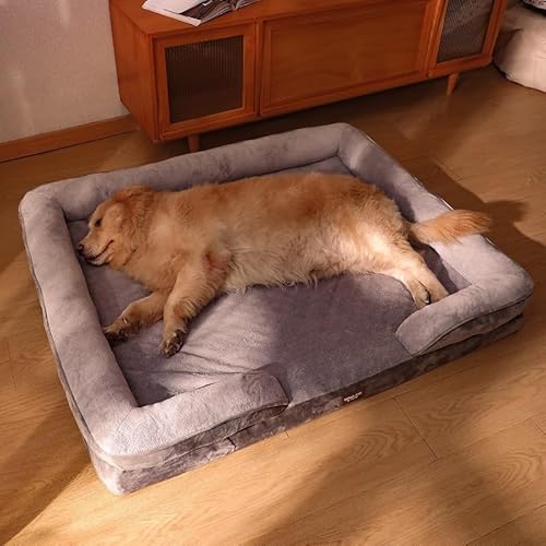 LULUMAIC Menschliches Hundebett für Kinder, große Hundebett Erinnerung Schaumhundbett mit erhöhtem gepolstertem Felgen, abnehmbare Abdeckung, Flauschiges Nickerchenbett (grau 70 * 55 cm) von LULUMAIC