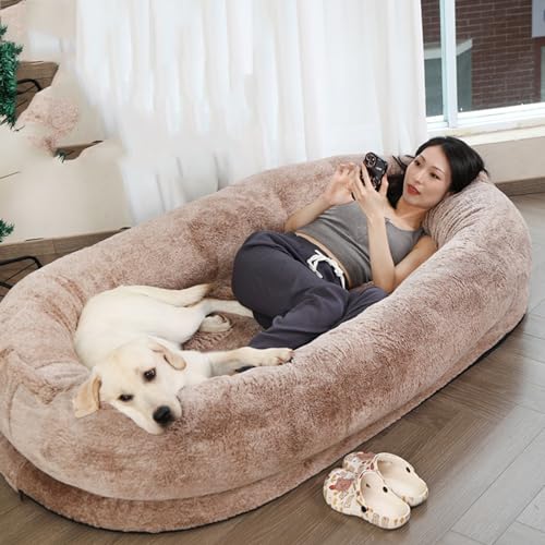 LULUMAIC Menschliches Hundebett für Kinder, große Hundebett Memory Foam Hundebett mit erhöhtem gepolstertem Felgen, abnehmbare Abdeckung, Flauschiges Nickerchenbett (Kaffee 170 * 100 cm) von LULUMAIC