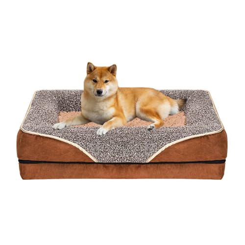 LULUMAIC Orthopäde Hundebett, Hundekiste Matratze, Haustier-Couch, Ultra-weiche Dicke Hundebetten, Schaumstoffhundsofa-Bettmatratze mit Einer rutschfesten Basis, Abnehmbarer Waschabdeckung, Braun, XL von LULUMAIC