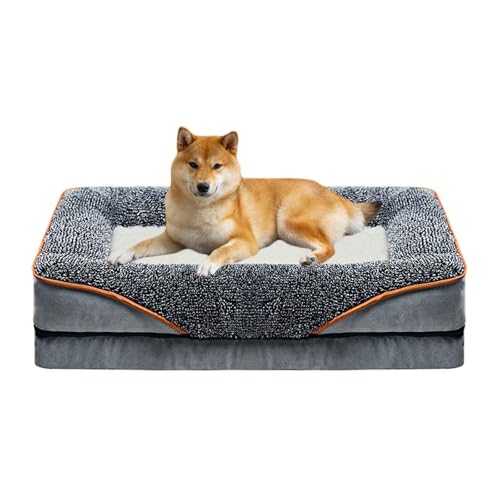 LULUMAIC Orthopäde Hundebett, Hundekiste Matratze, Haustier-Couch, Ultra-weiche Dicke Hundebetten, Schaumstoffhundsofa-Bettmatratze mit Nicht rutscher Basis, abnehmbare waschbare Abdeckung, grau, l von LULUMAIC