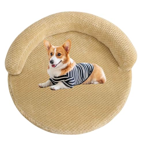 LULUMAIC Orthopäde Hundebett mit Kissenkissen, beruhigendem rundem Hundebett, Hundesofa -Bett mit abnehmbaren und waschbaren Decken für große, mittlere und kleine Hunde, Khaki, L. von LULUMAIC