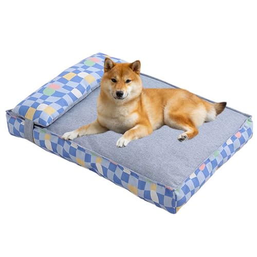 LULUMAIC Pet Couch, beruhigendes Hundebett, Katzenbetten für Innen-, Rechteck-Haustierkuddler mit Nicht-Schlupf-Bottom, Hundekiste Matratze mit Kissen, Flauschige Anti-Angst-Hundebetten, Blau, S von LULUMAIC