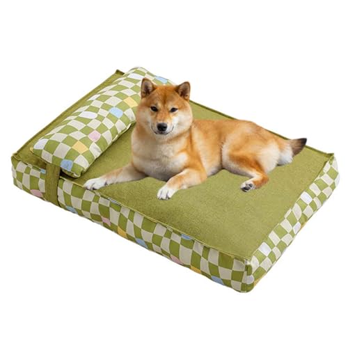 LULUMAIC Pet Couch, beruhigendes Hundebett, Katzenbetten für Innen-, Rechteck-Haustierkuddler mit Slip-Bottom, Hundekiste Matratze mit Kissen, Flauschige Anti-Angst-Hundebetten, Grün, S von LULUMAIC