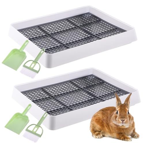 Bunny Trainingstoiletten mit abnehmbaren Grills, 2 Stück, große Kaninchentoiletten, tragbare Haustier-Töpfchentabletts mit Besen und Kehrschaufeln für Hunde, Katzen, kleine Haustiere, Kaninchenklo von LUMINFLY