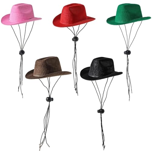 Cowboyhüte für Katzen, Hunde und Kaninchen, 5-teiliges Set mit verstellbaren Trägern für Cosplay und Partys von LUMINFLY