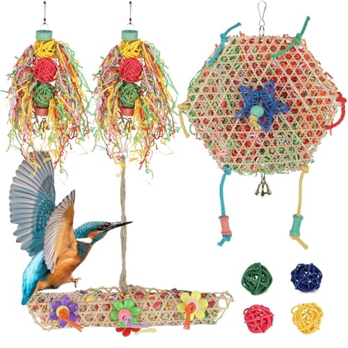 LUMINFLY Rattan-Kugelhäcksler und Luffa-Vogelspielzeug für Papageien, natürliches Käfigzubehör, 8 Stück von LUMINFLY