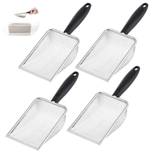 LUMINFLY Schaufeln Siebsand Edelstahl Mesh Fein 4er Pack Metall Streu Sand Bettwäsche Schaufel Sieb Schaufel für Substrat Fisch, Metallbox Reptil, Schaufelbox Streu, Edelstahl Rod Fisch von LUMINFLY