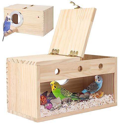 LUMINFLY Vogelhaus Nistkasten für Nymphensittiche, Wellensittiche, Lovebird und kleine bis mittelgroße Vögel - Natur Holz Brutkasten transparent von LUMINFLY