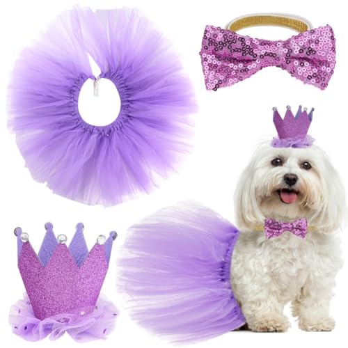 Princess Canine Ensemble: Fliege, Tüllkleid in & Krone für Katzen, Hunde, ideal für Hochzeiten, Geburtstage von LUMINFLY