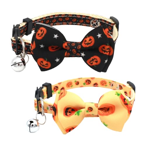 2 Stück Halloween Haustierhalsbänder LUNAMY-Separates Katzenhalsband mit Glocken Halloween Hundehalsband Weiches und bequemes Hundehalsband Geeignet für kleine und mittlere Hunde Welpen Katzen von LUNAMY