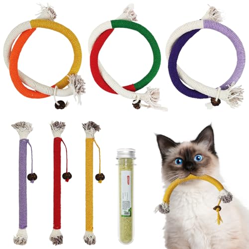 LUOKER 6 Stück Katzen-Kauspielzeug, Katzenspielzeug mit Katzenminze, Katzenminzestäbchen, Katzenspielzeug interaktiv für Indoor-Katzen, Kätzchen, Kauseil-Spielzeug, Zahnspielzeug für Kätzchen, Katzen, von LUOKER