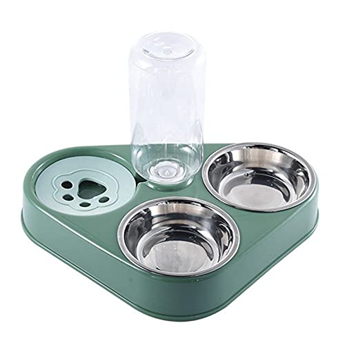 LUOSHUAI Hundenapf 50. 0ml 3. In 1 Dog Cat-Feeder-Schüssel mit Hund Wasserflasche Katze Automatische Trinkschale Katze Lebensmittelschale S/L Futternapf Katze (Color : 3 in 1 Green, Size : L) von LUOSHUAI