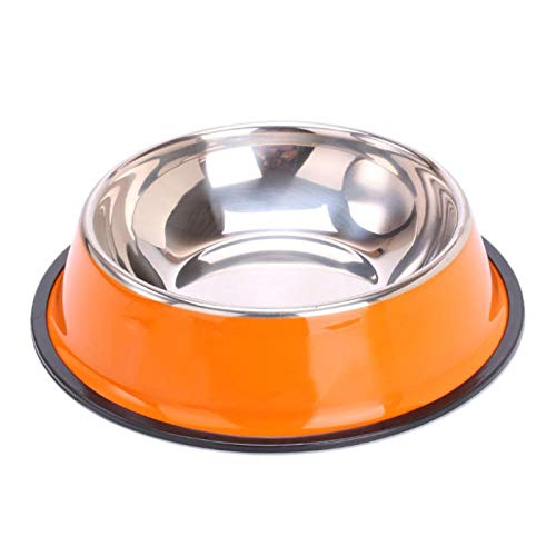 LUOSHUAI Hundenapf Pet Runde Schüssel Katze Hund Essen Nahrungsmittelschüsseln Edelstahl rutschfeste Resistente Feeder Gerät Haustiere Geschirr Futternapf Katze (Color : Orange) von LUOSHUAI