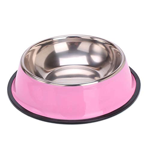 LUOSHUAI Hundenapf Pet Runde Schüssel Katze Hund Essen Nahrungsmittelschüsseln Edelstahl rutschfeste Resistente Feeder Gerät Haustiere Geschirr Futternapf Katze (Color : Pink) von LUOSHUAI