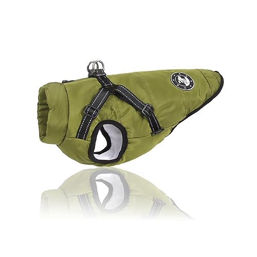 LUOWAN Hundemantel Wasserdicht, Hundemantel Französische Bulldogge, Warme Weste mit Hundegeschirr, Verschiedene Größen,Hundejacke für Kleine Hunde (XS, Green) von LUOWAN