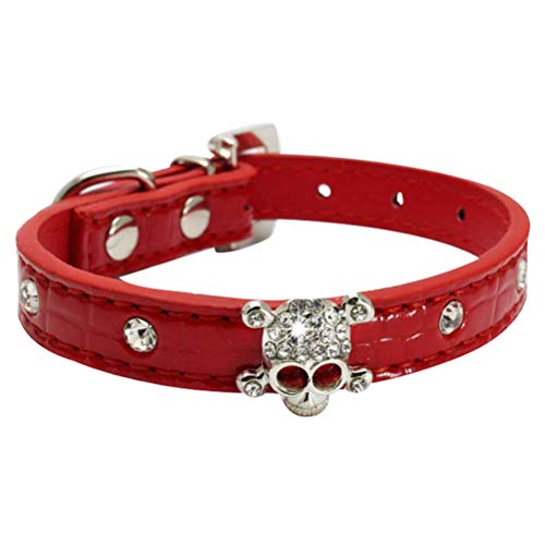 LUOZZY Halloween-Hundehalsband, PU, stilvoll, Totenkopf-Design, Kristall, Rot, Größe S von LUOZZY