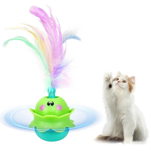 LUPATDY Elektrisches Katzenspielzeug, Interaktives Katzenspielzeug mit Feder, Tumbler Katzenspielzeug für Batteriebetrieben, Katzenspielzeug, das Geräusche Machen und leuchten kann (Blau Grün) von LUPATDY