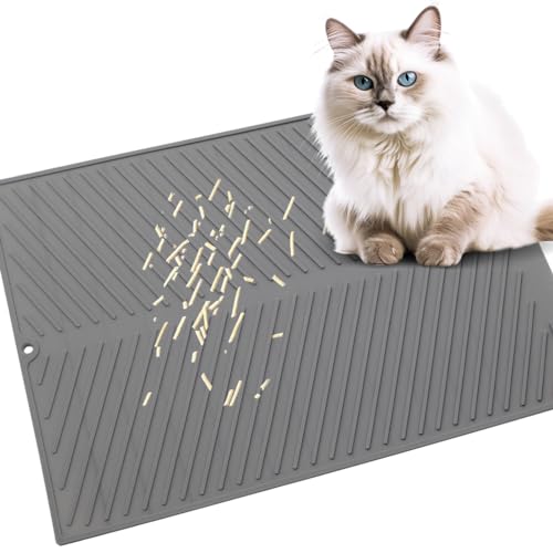 katzenstreumatte katzenklo Katzentoilette Unterlage- katzenstreu Matte,Hochwertiges Silikon Wasserfest Katzentoilettenmatte Anti-Rutsch gestreift LxB 41x51 NW 428g von LUPATDY