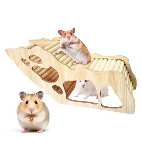 LURNODY Hamster Tunnel, Hamsterhaus Aus Holz, Hamster Haus, Geheimer Peep Tunnel HamsterhüTte, Hamster Zubehör, Geeignet für Hamster, Chinchillas, Rennmäuse, Hamster Haus aus Holz von LURNODY