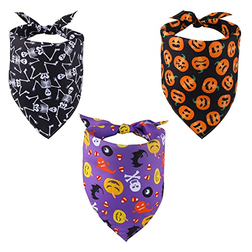 LUTER 3 Stück Halloween Hund Bandana, Hundehalstuch Dreieck Kürbis Skelettmuster Waschbar Haustier Halstuch für Hunde und Katzen von LUTER