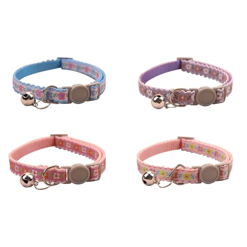 4er Pack Katzenhalsbänder mit Glöckchen und Sicherheitsverschluss Bunt Bedruckt Katze Halsband Einstellbar von 19-31cm Sicheres Schnellentriegelungs Haustierbedarf (A) von LUVDECO