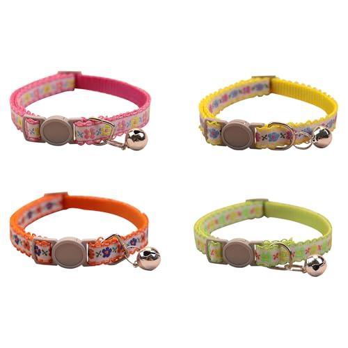 4er Pack Katzenhalsbänder mit Glöckchen und Sicherheitsverschluss Bunt Bedruckt Katze Halsband Einstellbar von 19-31cm Sicheres Schnellentriegelungs Haustierbedarf (B) von LUVDECO