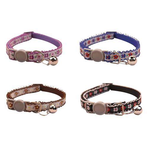 4er Pack Katzenhalsbänder mit Glöckchen und Sicherheitsverschluss Bunt Bedruckt Katze Halsband Einstellbar von 19-31cm Sicheres Schnellentriegelungs Haustierbedarf (C) von LUVDECO