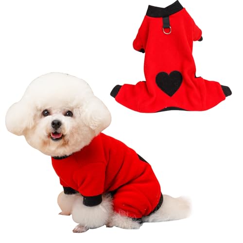 Fleece Winterjacke für Kleine Hunde Hunde Wintermäntel Fleece Warm Hundepullover mit D-Ring weiches für Geschirr Leine Weich Fuzzy Welpen Kleidung für Welpen mittelgroße M (Rot) von LUVDECO