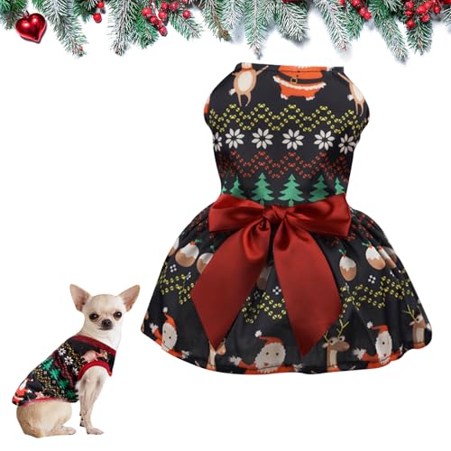 Hund Weihnachtskleid mit Schleife, Hundekostüm Weihnachten, Kleider für kleine Hunde, Nette Hundekleidung, Mädchen Hund Urlaub Kleid, Outfit Weihnachtskleider für mittlere Hunde (A) von LUVDECO