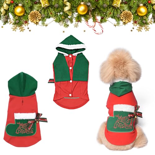 Hunde Warm Hoodies Hundekostüme Weihnachten Winter Knitwear Weihnachtsstrumpfmuster mit Glöckchen Pullover für Kätzchen und kleine Hunde Leicht zu Tragen und Hellen Farben Rot M von LUVDECO