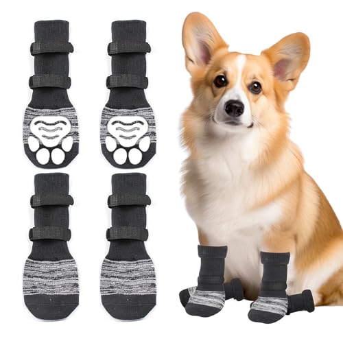 LUVDECO 2 Paar Indoor Anti-Rutsch Socken für Hunde Weicher Wasserdicht Verstellbarer Pfotenschutz mit Riemen Traktionskontrolle Hundesocken für den Innenbereich auf Hartholzböden S M L (L) von LUVDECO