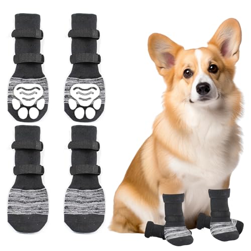 LUVDECO 2 Paar Indoor Anti-Rutsch Socken für Hunde Weicher Wasserdicht Verstellbarer Pfotenschutz mit Riemen Traktionskontrolle Hundesocken für den Innenbereich auf Hartholzböden S M L (S) von LUVDECO