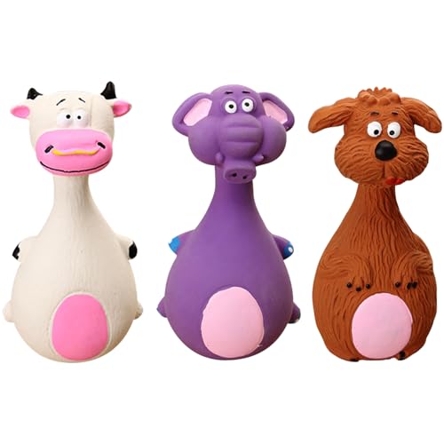 LUVDECO 5.1 Zoll Latex Quietsch Hundespielzeug Niedliche Tiere Gesicht Stehende Tiere Soft Latex Sound Toys für Kleine Hunde Interaktives Spielen Braun Lila Weiß (brauner, Welpe) von LUVDECO