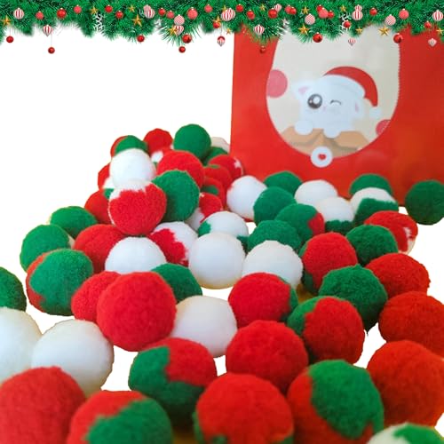 LUVDECO 80 Stück Katze Spielzeug Bälle Weihnachts Katzenball Weiche Katze Bälle Plüsch Katzenbälle Indoor Interaktive Katzenspielzeug Ball zum Spielen Verfolgungsjagd Rot Grün 1,8 Zoll von LUVDECO