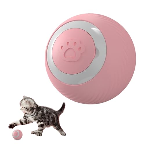 LUVDECO Interaktives Katzenballspielzeug, leises intelligentes Katzenspielzeug mit 2 Modi für Indoor-Katzen, automatisch rotierendes Kätzchenspielzeug mit LED-Licht, USB-wiederaufladbar, stimulieren von LUVDECO